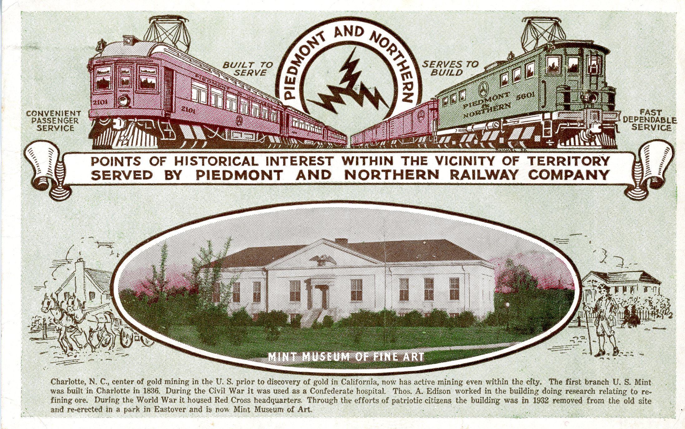 "Piedmont and Northern  Points of Historical Interest Within the Vicinity of Territory Served by Piedmont and Northern Railway Company Mint Museum of Fine Art"